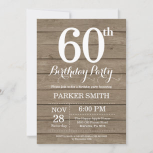 Rustic 60th Birthday Invitation Kaart