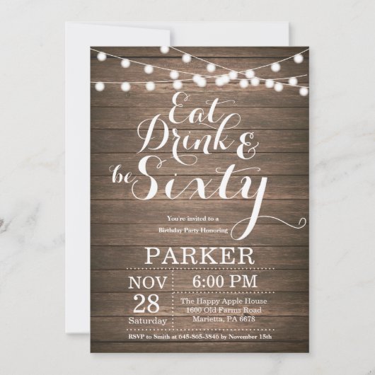 Rustic 60th Birthday Invitation Wood Kaart (Voorkant)