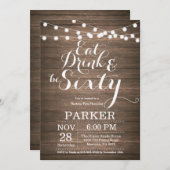 Rustic 60th Birthday Invitation Wood Kaart (Voorkant / Achterkant)