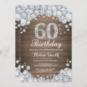Rustic 60th Birthday Silver Diamond Kaart (Voorkant / Achterkant)