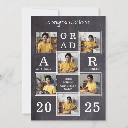 Rustic 6 Afstuderen van het Photo Collage Chalkboa Aankondiging (Voorkant)