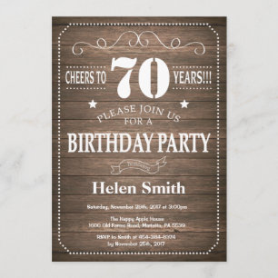 Rustic 70th Birthday Invitation  Retro Kaart