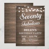 Rustic 70th Birthday Invitation Wood Fabulous Kaart (Voorkant / Achterkant)