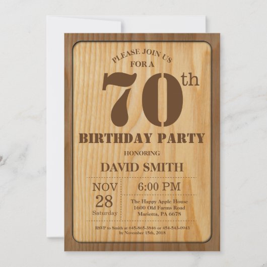 Rustic 70th Birthday Invitation Wood Kaart (Voorkant)