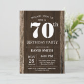 Rustic 70th Birthday Invitation  Wood Kaart (Staand voorkant)