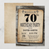 Rustic 70th Birthday Invitation Wood Kaart (Voorkant / Achterkant)