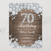 Rustic 70th Birthday Silver Diamond Kaart (Voorkant / Achterkant)
