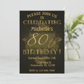 Rustic 80th Birthday Black & Gold Kaart (Staand voorkant)