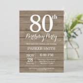 Rustic 80th Birthday Invitation Kaart (Staand voorkant)