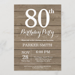 Rustic 80th Birthday Invitation Kaart