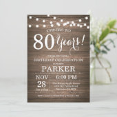 Rustic 80th Birthday Invitation Wood Kaart (Staand voorkant)