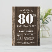Rustic 80th Birthday Invitation Wood Kaart (Staand voorkant)