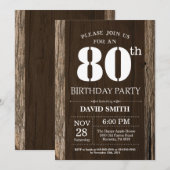 Rustic 80th Birthday Invitation Wood Kaart (Voorkant / Achterkant)