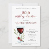 Rustic 80th Birthday Red Wine Surprise Party Kaart (Voorkant)
