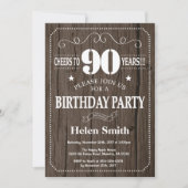 Rustic 90th Birthday Invitation Kaart (Voorkant)