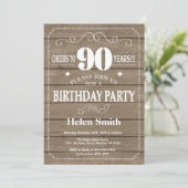 Rustic 90th Birthday Invitation Kaart (Staand voorkant)