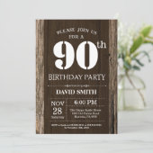 Rustic 90th Birthday Invitation Wood Kaart (Staand voorkant)