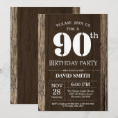Rustic 90th Birthday Invitation Wood Kaart (Voorkant / Achterkant)