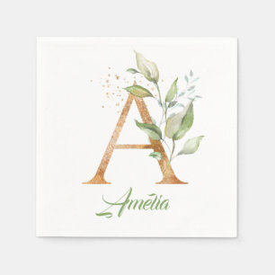 Rustic A monogram groene loof eucalyptus gold Servet