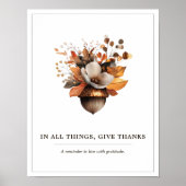 Rustic Acorn Floral White Fall Poster (Devant)