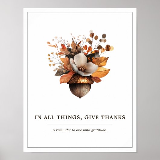 Rustic Acorn Floral White Fall Poster (Devant)