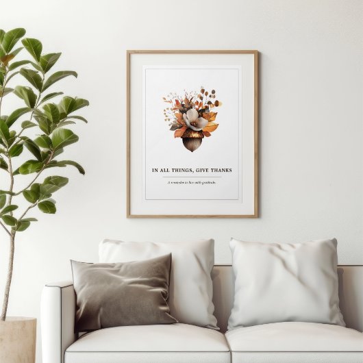Rustic Acorn Floral White Fall Poster