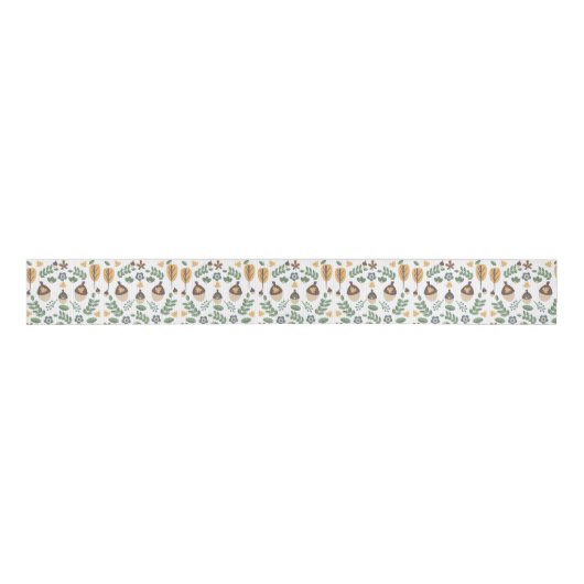 Rustic Acorn Folk Herfst Pattern Grosgrain Lint (Voorkant)