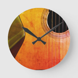 Rustic Acoustic Guitar Wall Clock Ronde Klok