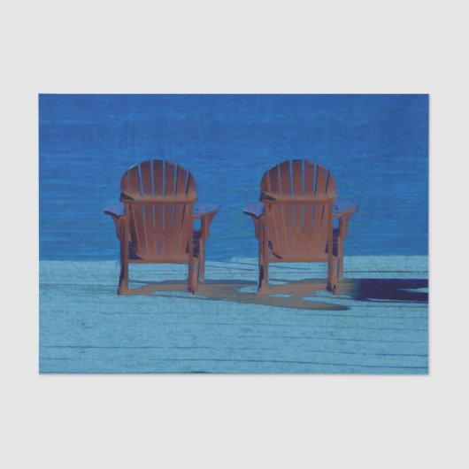 Rustic Adirondack Brown Beach Chairs Blue Ocean Tissuepapier (Voorkant)