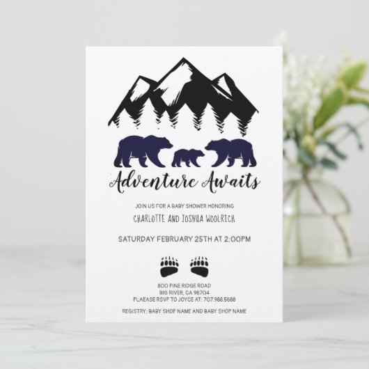 Rustic Adventure Bears Kraft Invitation (Debout devant)
