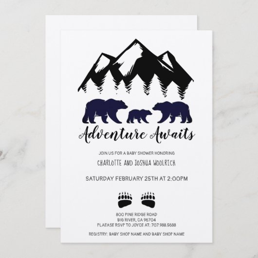 Rustic Adventure Bears Kraft Invitation (Devant / Derrière)