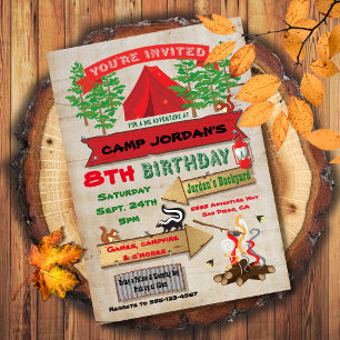 Rustic Adventure Camping Invitation à la fête d'an