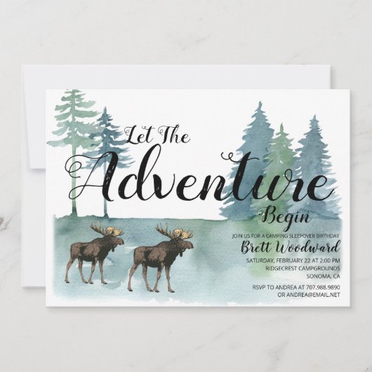 Rustic Adventure Moose Boy Camping Birthday Kaart (Voorkant)