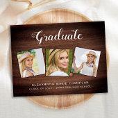Rustic Afstuderen Custom 3 Photo Wood Afstuderen Aankondigingskaart