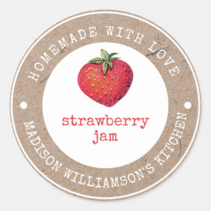 Rustic Ambachtelijk met Liefde Aardbeienjam Lab Ronde Sticker