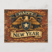 Rustic Americana Eagle Shield New Year Feestdagenkaart (Voorkant)
