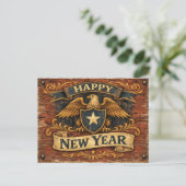Rustic Americana Eagle Shield New Year Feestdagenkaart (Staand voorkant)