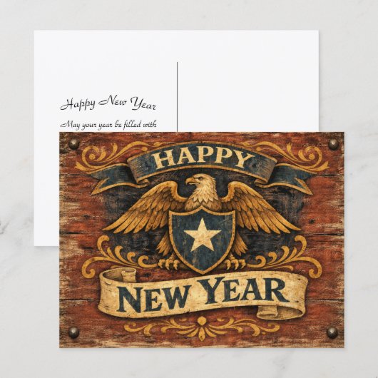 Rustic Americana Eagle Shield New Year Feestdagenkaart (Voorkant / Achterkant)