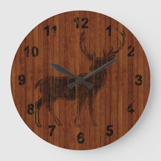 Rustic and Charming Deer Hot Branded in wood Grote Klok (Voorkant)