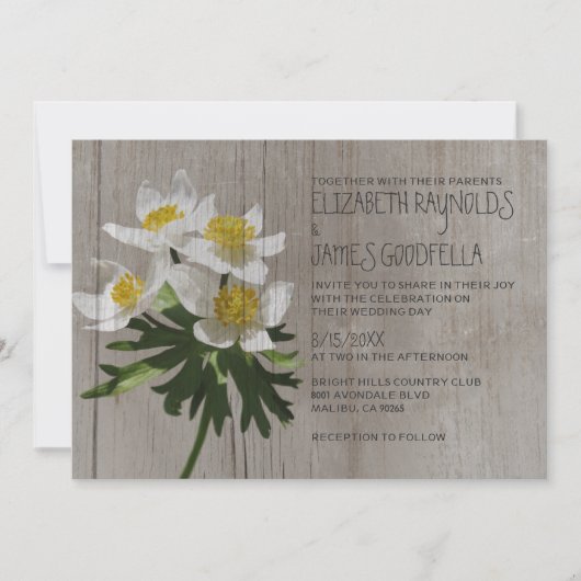 Rustic Anemone Wedding Invitations Kaart (Voorkant)