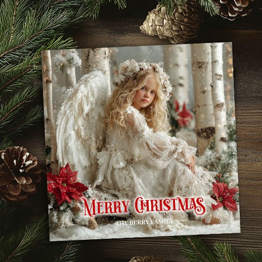 Rustic angel digital Christmas classic greeting   Feestdagenkaart