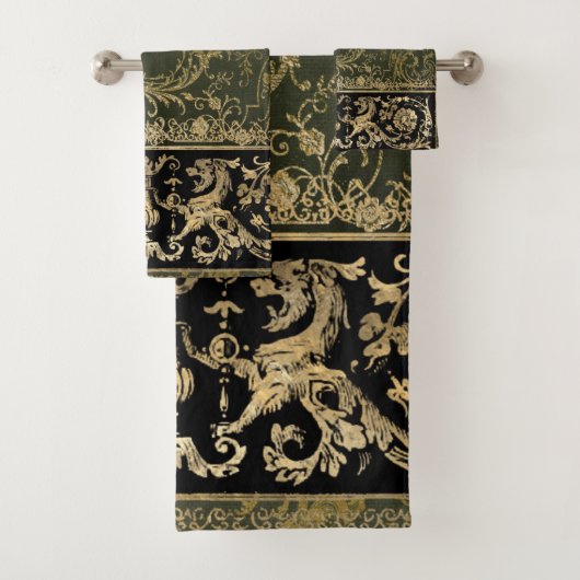 Rustic, antiek, gothic, golden brons, pattern, vi bad handdoek (Insitu)