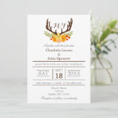 Rustic Antler Deer Floral Woodland Wedding Kaart (Staand voorkant)