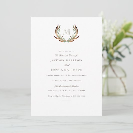 Rustic Antler et invitation de mariage initiale (Debout devant)