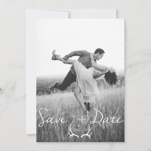 Rustic Antler Graphic | White Save the Date Kaart (Voorkant)