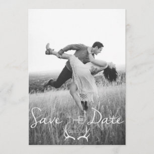 Rustic Antler Graphic   White Save the Date Kaart