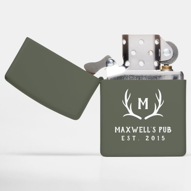 Rustic Antler Monogram Pub Name Year Established (Open)