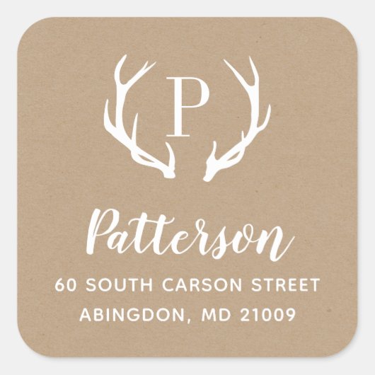 Rustic Antler Monogram Return Address Label (Voorkant)