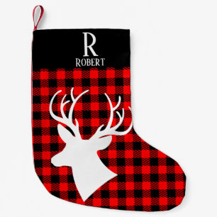 Rustic Antler Red Buffalo Betaald monogram Kleine Kerstsok