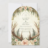 Rustic Antler Woodland Floral Wedding Kaart (Voorkant)